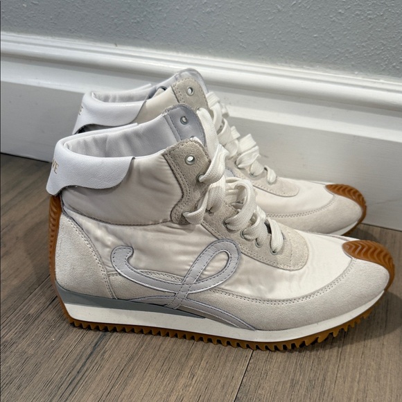 Loewe White High-Top Sneakers with Tan Soles - Picture 2 of 4